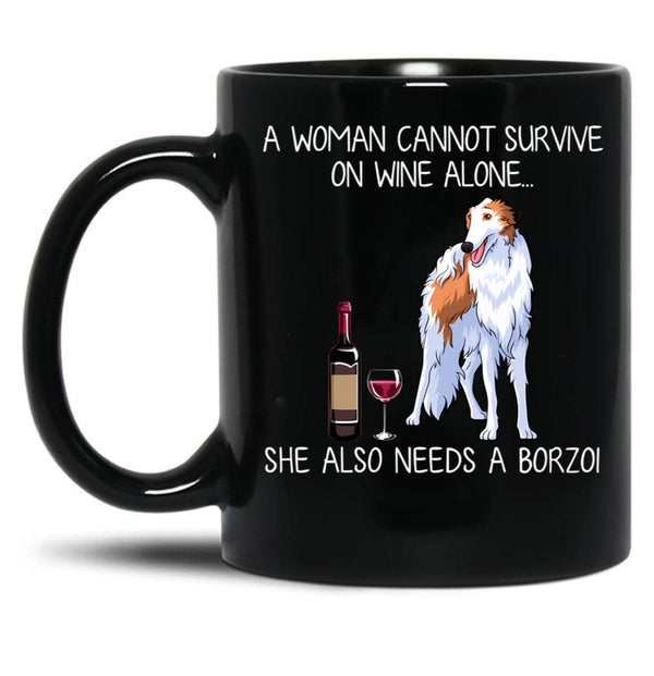 Borzoi And Wine Funny Dog Black Coffee Mug, Gift Coffee Mug - Black