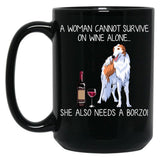 Borzoi And Wine Funny Dog Black Coffee Mug, Gift Coffee Mug