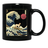 Borzoi Kanagawa Japanese Surfing Wave Black Coffee Mug, Gift Coffee Mug - Black