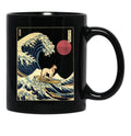 Borzoi Kanagawa Japanese Surfing Wave Black Coffee Mug, Gift Coffee Mug - Black