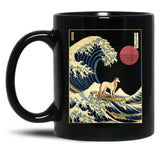 Borzoi Kanagawa Japanese Surfing Wave Black Coffee Mug, Gift Coffee Mug - Black