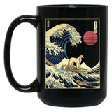Borzoi Kanagawa Japanese Surfing Wave Black Coffee Mug, Gift Coffee Mug