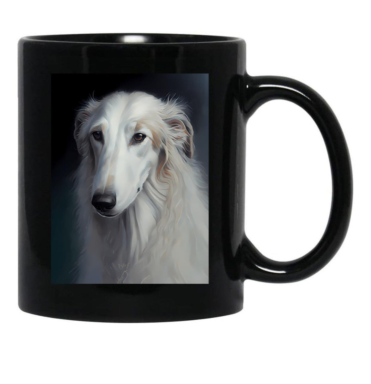 Borzoi - Oil Paint Black Coffee Mug, Gift Coffee Mug - Black