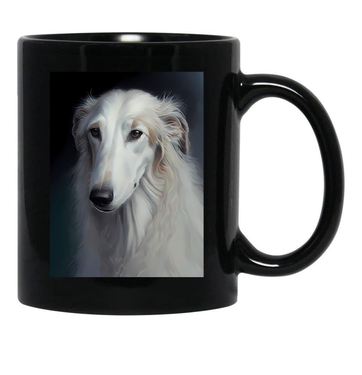 Borzoi - Oil Paint Black Coffee Mug, Gift Coffee Mug - Black