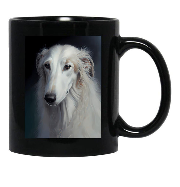 Borzoi - Oil Paint Black Coffee Mug, Gift Coffee Mug - Black
