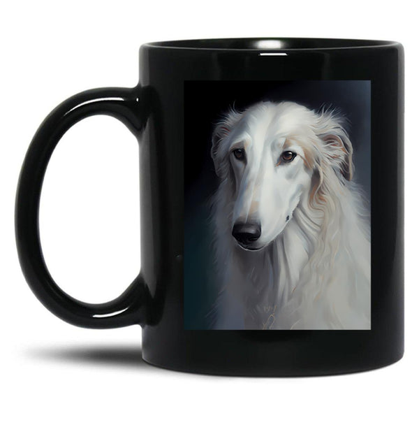 Borzoi - Oil Paint Black Coffee Mug, Gift Coffee Mug - Black