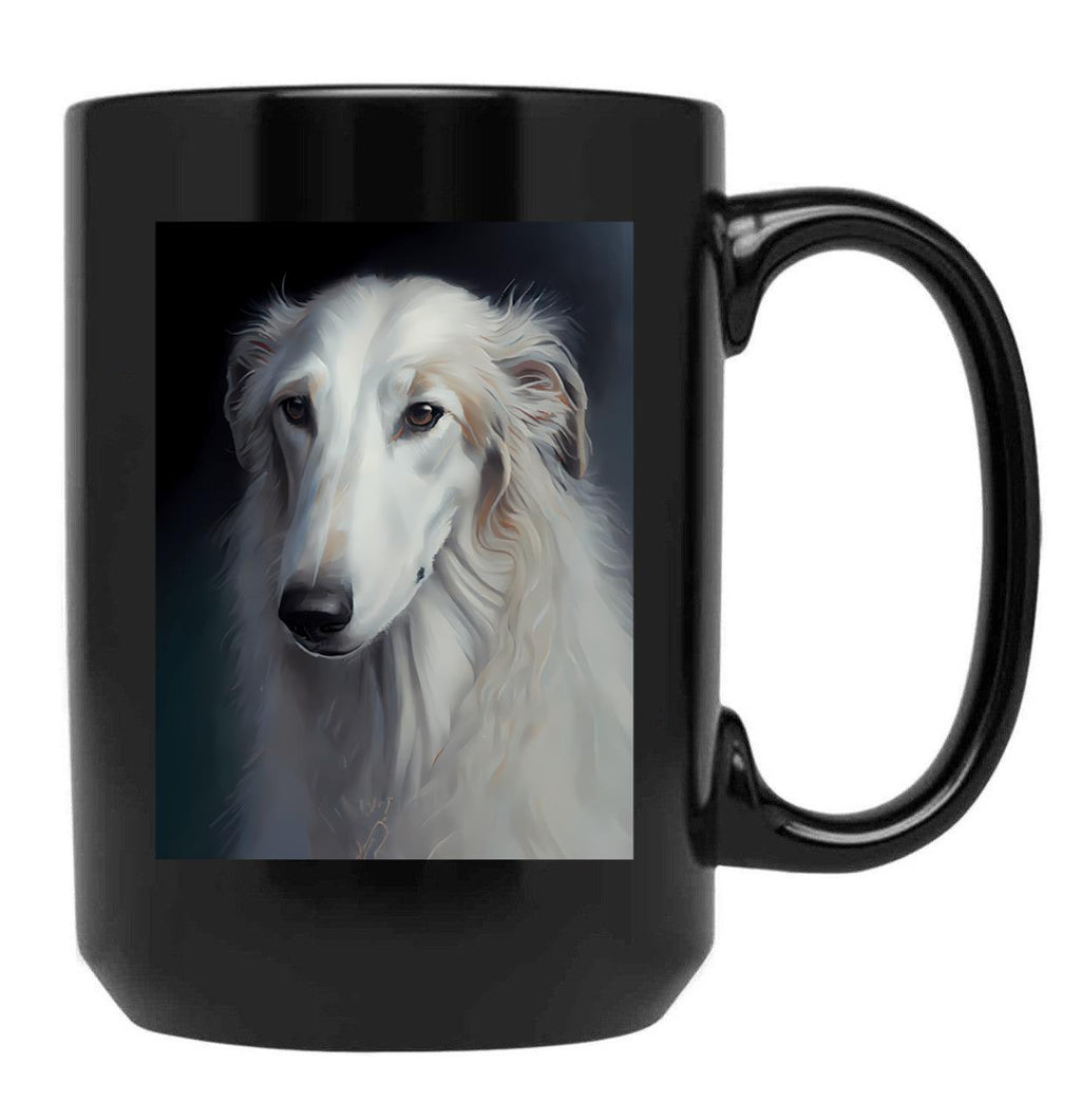 Borzoi - Oil Paint Black Coffee Mug, Gift Coffee Mug