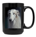 Borzoi - Oil Paint Black Coffee Mug, Gift Coffee Mug