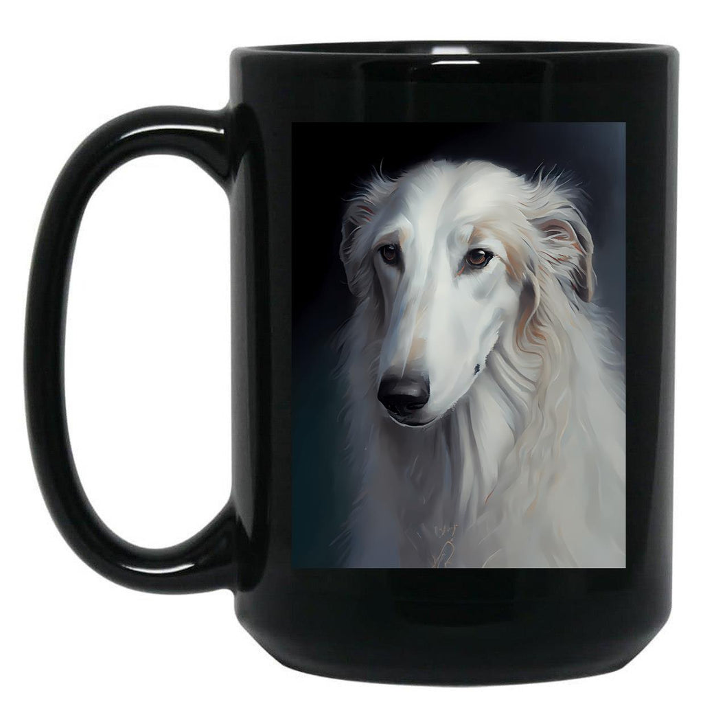 Borzoi - Oil Paint Black Coffee Mug, Gift Coffee Mug