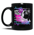 Boston Terrier Angels Appear In Many Different Forms To Hold Your Hand Through The Difficult Things Black Coffee Mug