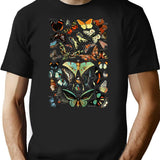 Botanical Butterflies Pattern T-Shirt for Men & Women, T-Shirts Graphic Tee - Black