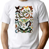 Botanical Butterflies Pattern T-Shirt for Men & Women, T-Shirts Graphic Tee - White