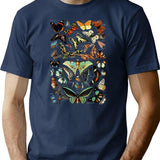 Botanical Butterflies Pattern T-Shirt for Men & Women, T-Shirts Graphic Tee - Navy