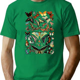 Botanical Butterflies Pattern T-Shirt for Men & Women, T-Shirts Graphic Tee - Green