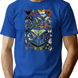 Botanical Butterflies Pattern T-Shirt for Men & Women, T-Shirts Graphic Tee - Blue