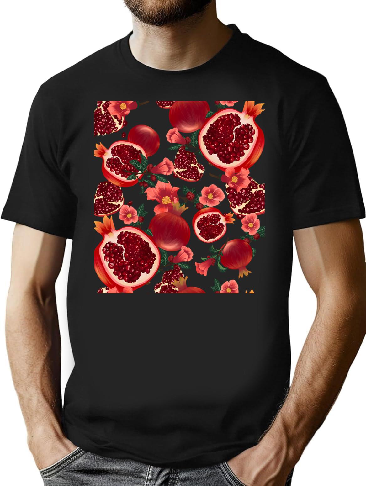 Botanical Pomegranate T-Shirt for Men & Women, T-Shirts Graphic Tee - Black