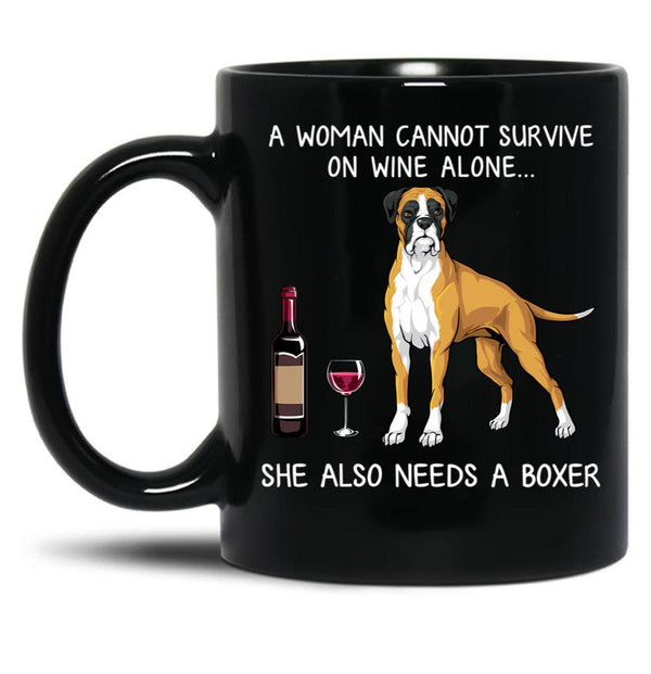 Boxer And Wine Funny Dog Black Coffee Mug, Gift Coffee Mug - Black