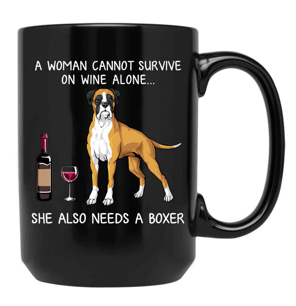 Boxer And Wine Funny Dog Black Coffee Mug, Gift Coffee Mug