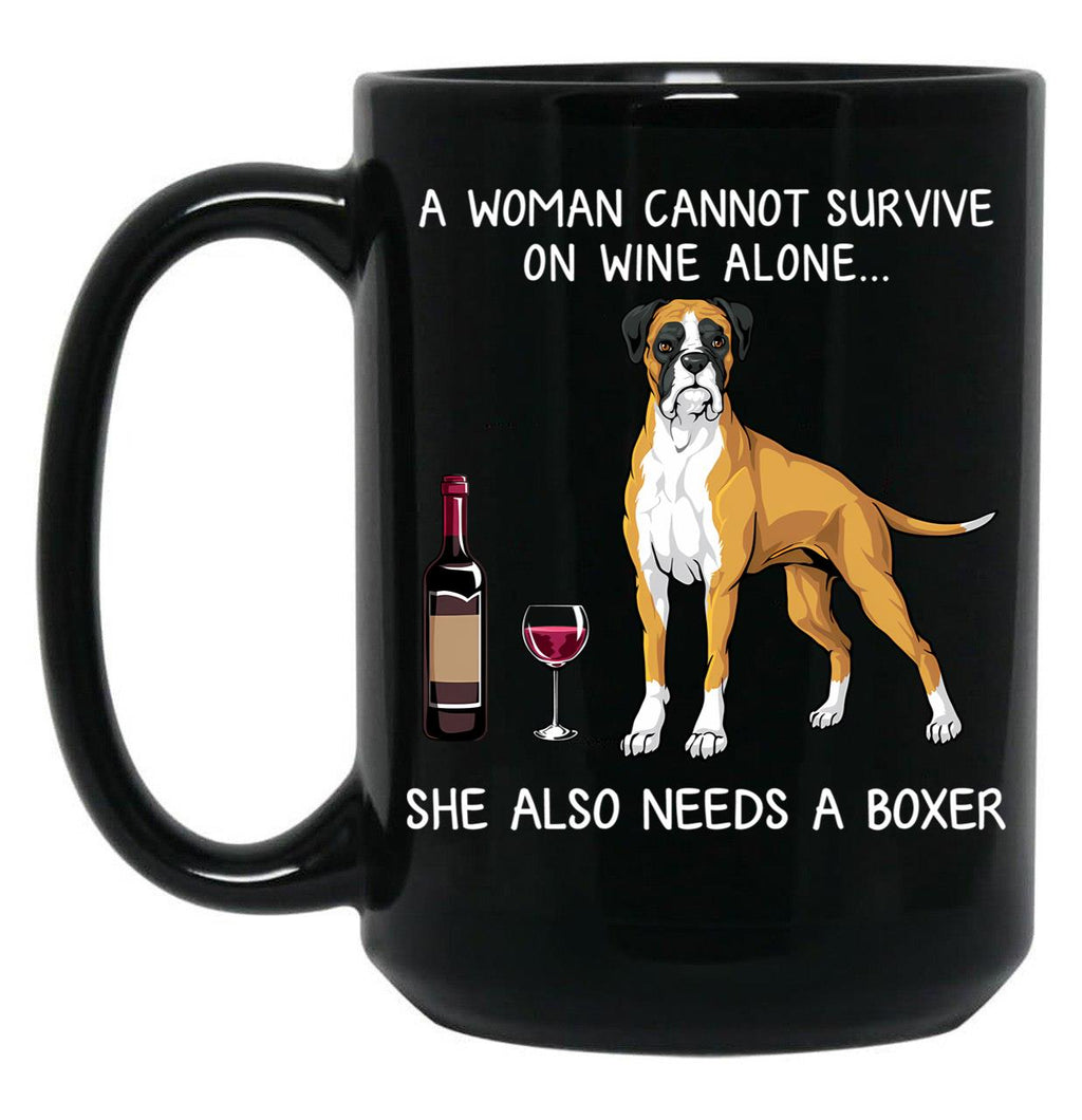 Boxer And Wine Funny Dog Black Coffee Mug, Gift Coffee Mug