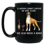 Boxer And Wine Funny Dog Black Coffee Mug, Gift Coffee Mug