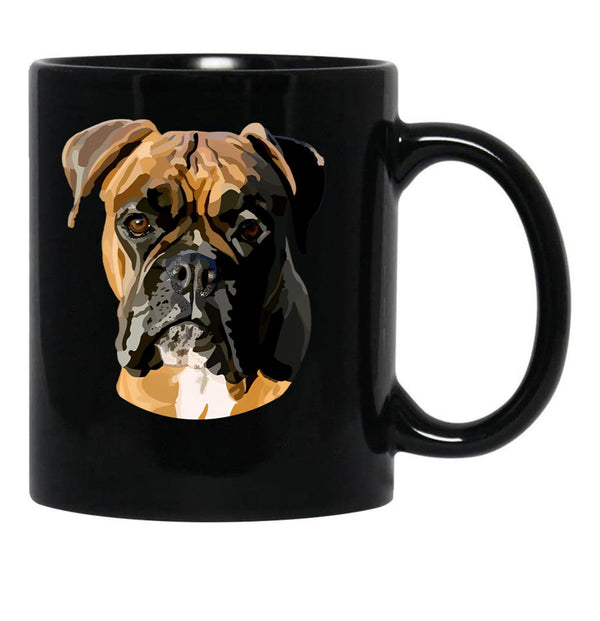 Boxer Dog Hand Drawn Digital Art Black Coffee Mug, Gift Coffee Mug - Black