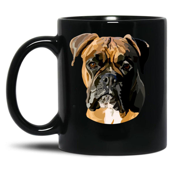 Boxer Dog Hand Drawn Digital Art Black Coffee Mug, Gift Coffee Mug - Black