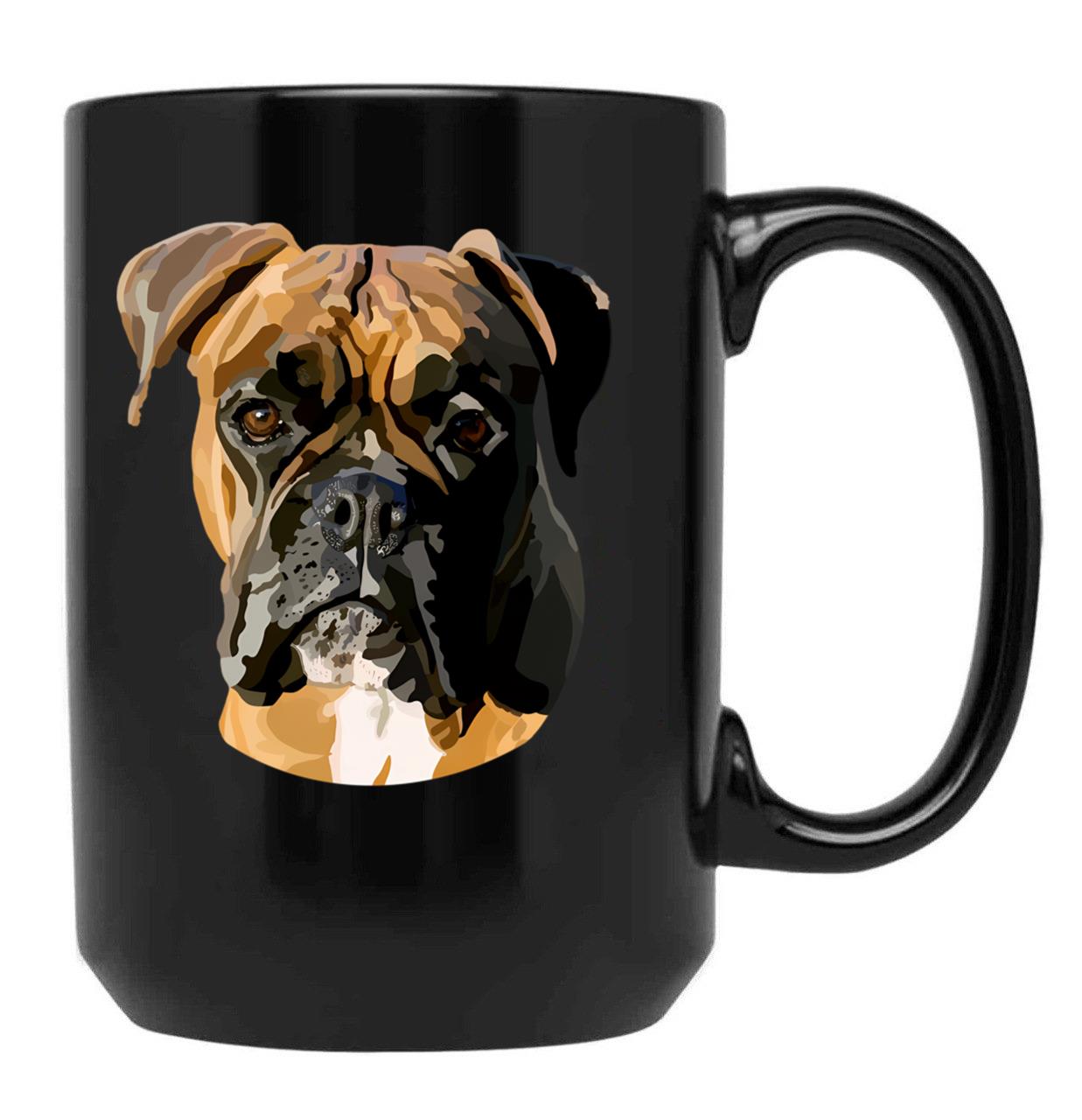 Boxer Dog Hand Drawn Digital Art Black Coffee Mug, Gift Coffee Mug