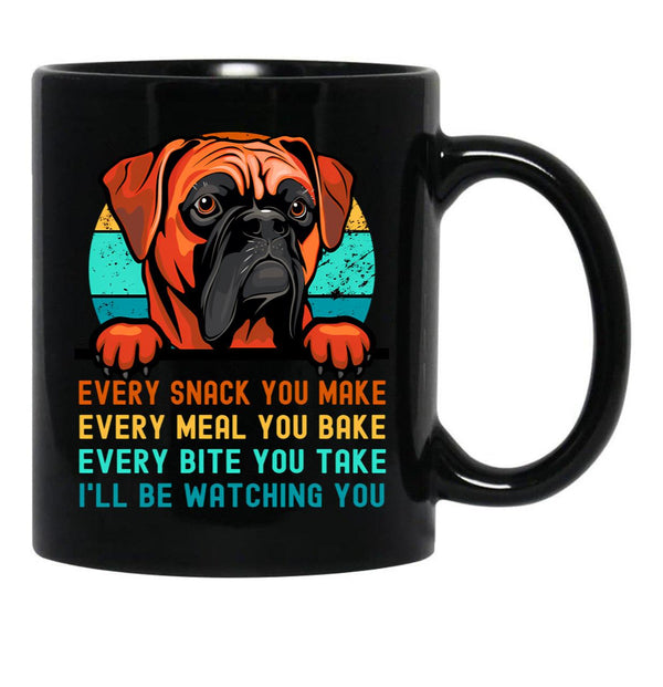 Boxer Dog I'Ll Be Watching You Every Snack You Make Black Coffee Mug, Gift Coffee Mug - Black