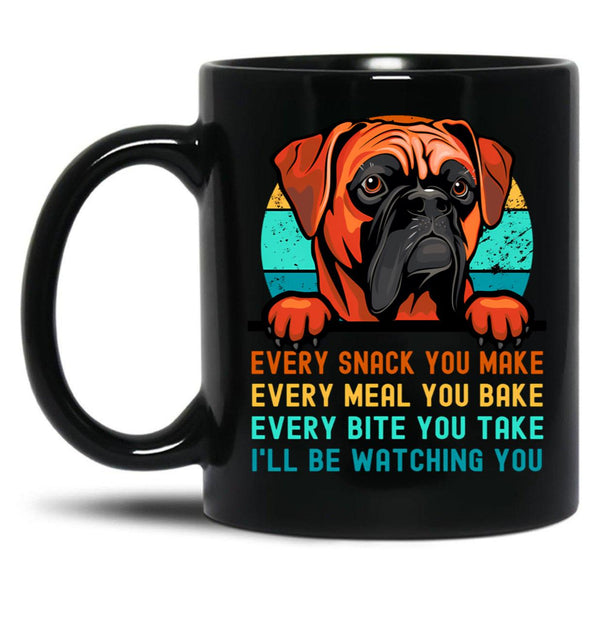 Boxer Dog I'Ll Be Watching You Every Snack You Make Black Coffee Mug, Gift Coffee Mug - Black