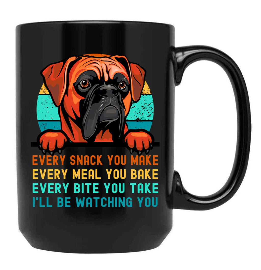 Boxer Dog I'Ll Be Watching You Every Snack You Make Black Coffee Mug, Gift Coffee Mug