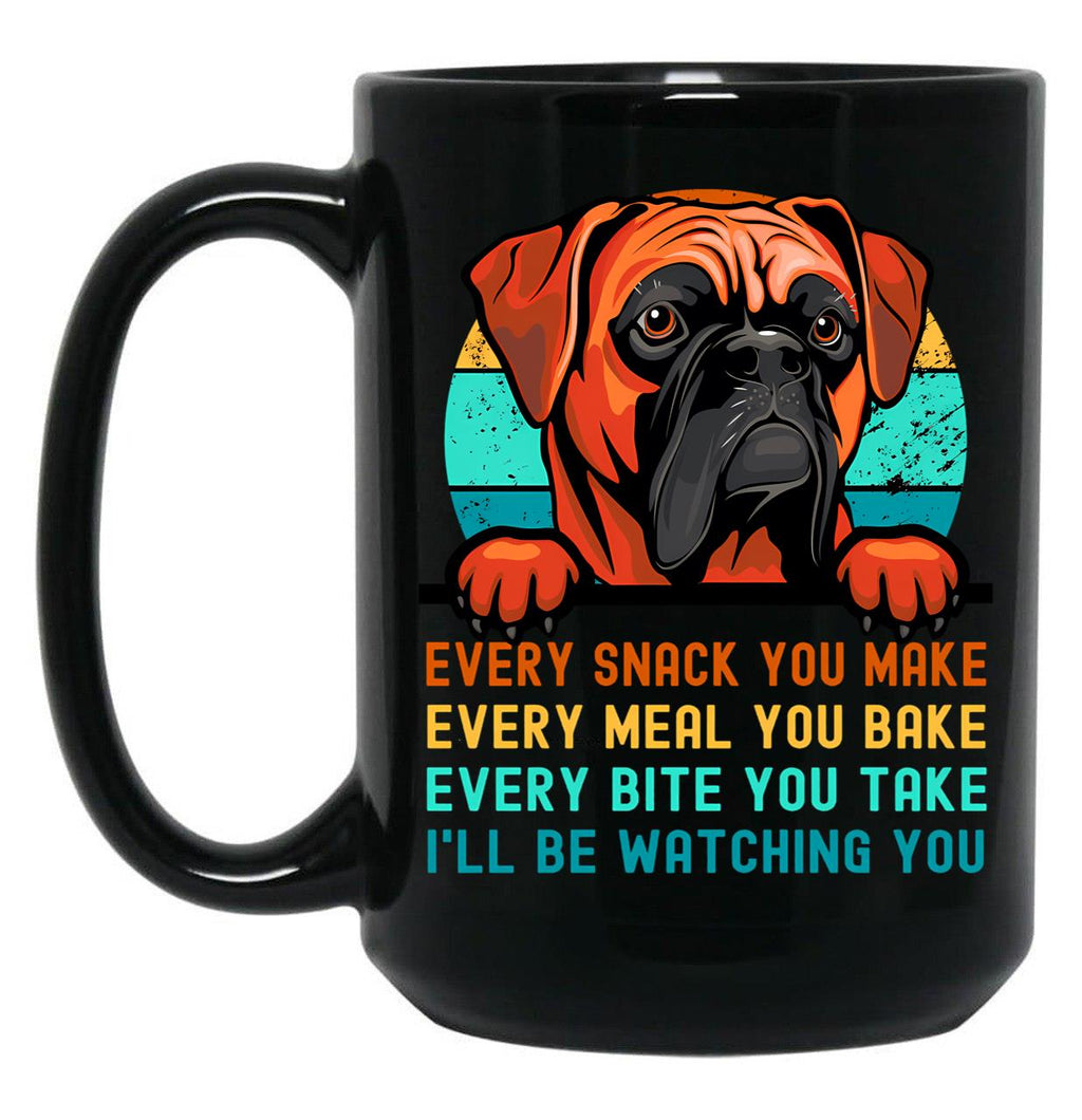 Boxer Dog I'Ll Be Watching You Every Snack You Make Black Coffee Mug, Gift Coffee Mug