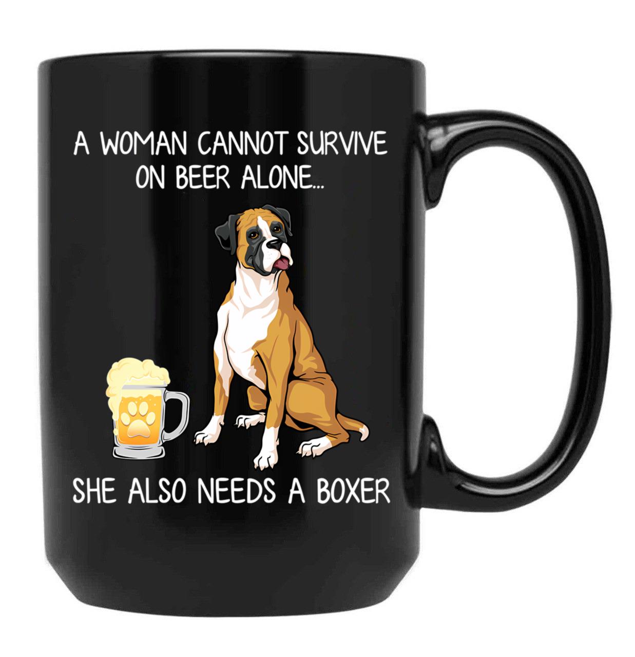 Boxer Mom And Beer Funny Dog Gift Black Coffee Mug, Gift Coffee Mug