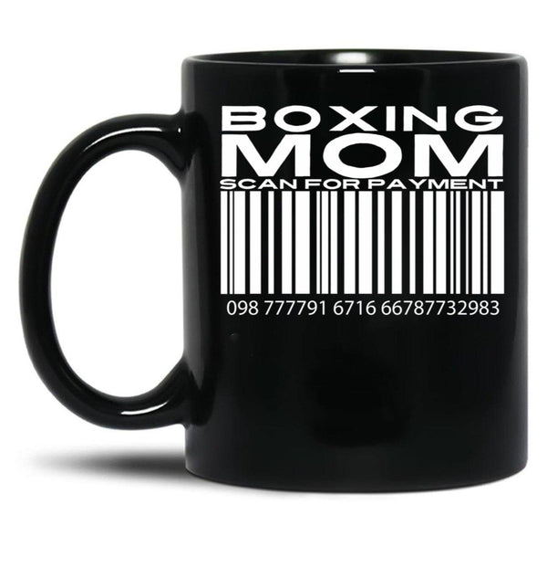 Boxing Mom Scan For Payment Black Coffee Mug, Gift Coffee Mug - Black