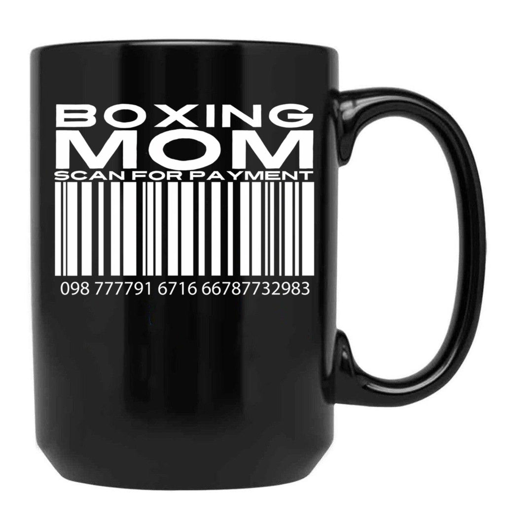 Boxing Mom Scan For Payment Black Coffee Mug, Gift Coffee Mug