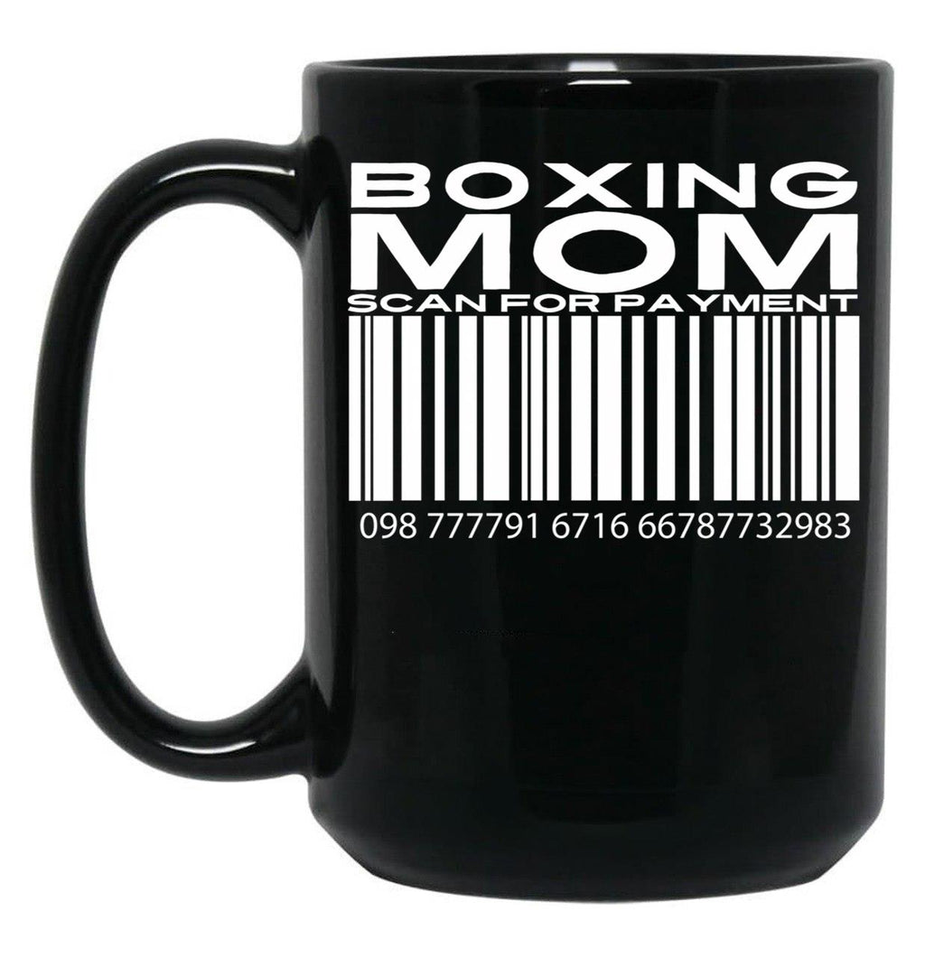Boxing Mom Scan For Payment Black Coffee Mug, Gift Coffee Mug