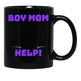 Boy Mom Help Graphic Black Coffee Mug, Gift Coffee Mug - Black