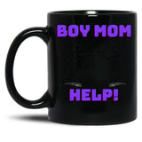 Boy Mom Help Graphic Black Coffee Mug, Gift Coffee Mug - Black