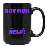 Boy Mom Help Graphic Black Coffee Mug, Gift Coffee Mug