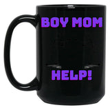 Boy Mom Help Graphic Black Coffee Mug, Gift Coffee Mug