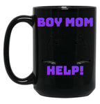 Boy Mom Help Graphic Black Coffee Mug, Gift Coffee Mug