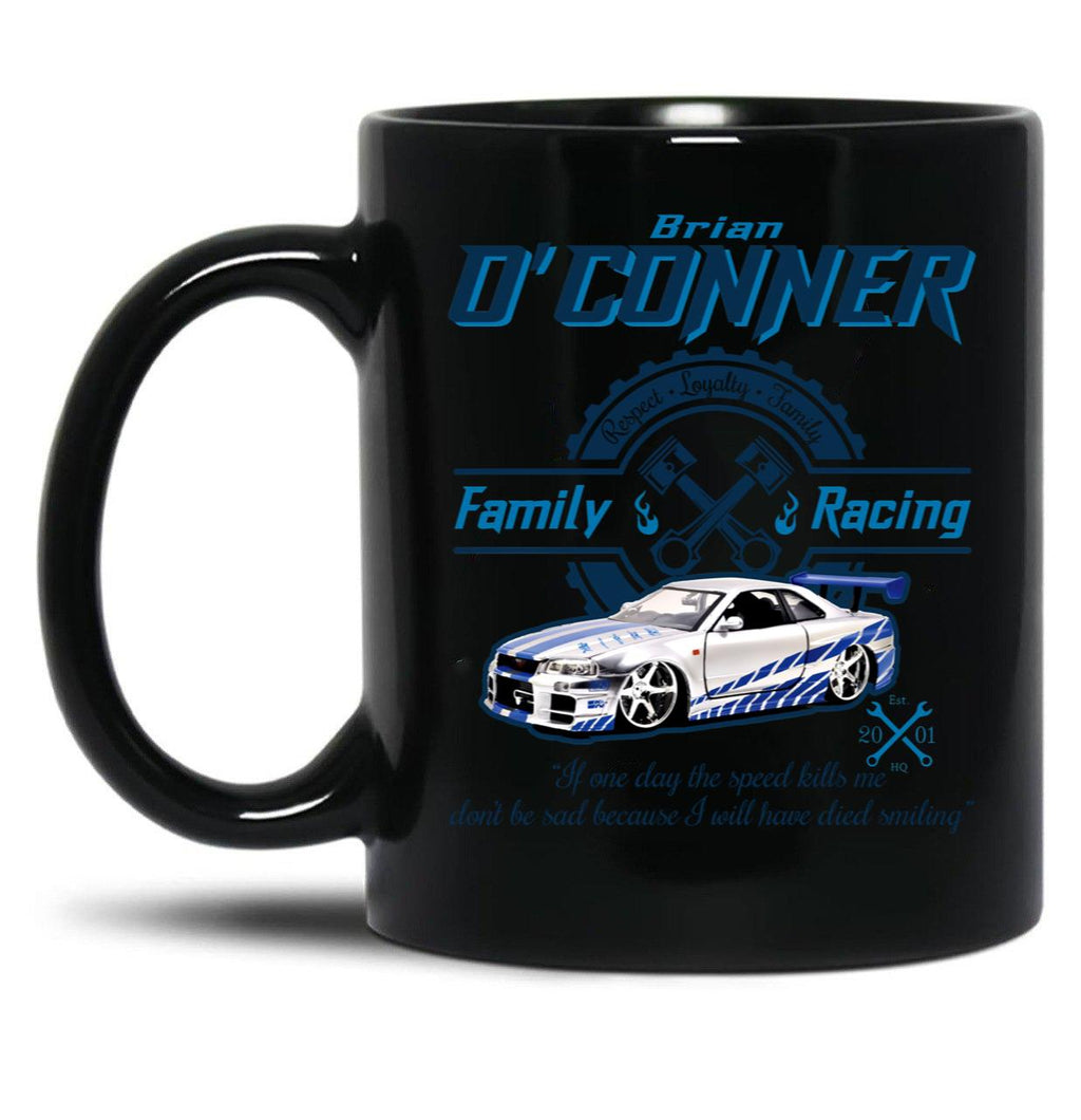 Brian O'Conner Family Racing Fast and Furious Tribute LTS Black Coffee Mug, Gift Coffee Mug