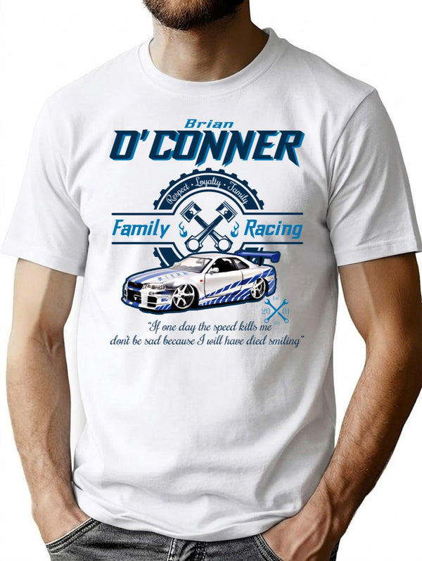 Brian O'Conner Family Racing Fast and Furious Tribute LTS Premium Heavyweight Cotton T-Shirt - White