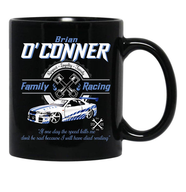 Brian O'Conner Family Racing Fast and Furious Tribute Black Coffee Mug, Gift Coffee Mug - Black