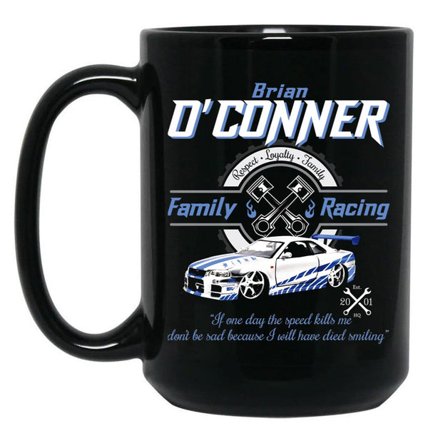 Brian O'Conner Family Racing Fast and Furious Tribute Black Coffee Mug, Gift Coffee Mug - Black