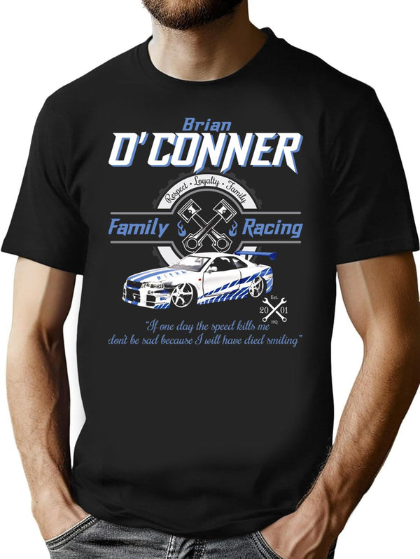 Brian O'Conner Family Racing Fast and Furious Tribute Premium Heavyweight Cotton T-Shirt - Black