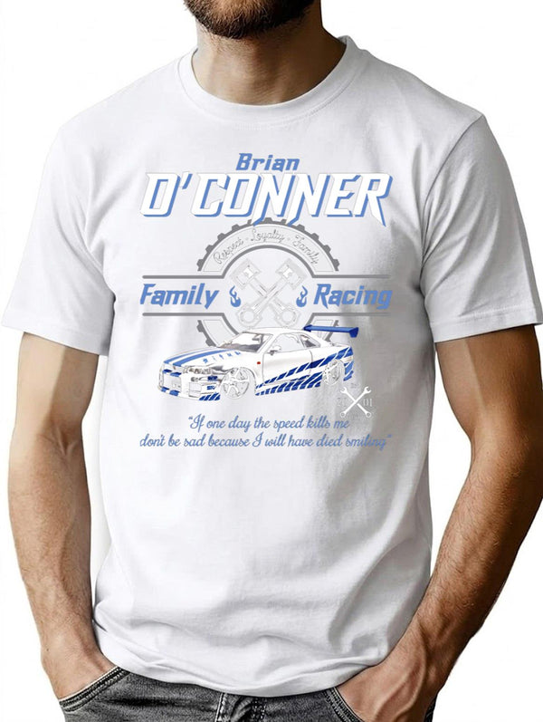 Brian O'Conner Family Racing Fast and Furious Tribute Premium Heavyweight Cotton T-Shirt - White