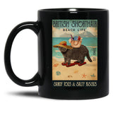 British Shorthair Cat Gift Beach Life Sandy Toes Black Coffee Mug, Gift Coffee Mug - Black