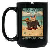 British Shorthair Cat Gift Beach Life Sandy Toes Black Coffee Mug, Gift Coffee Mug