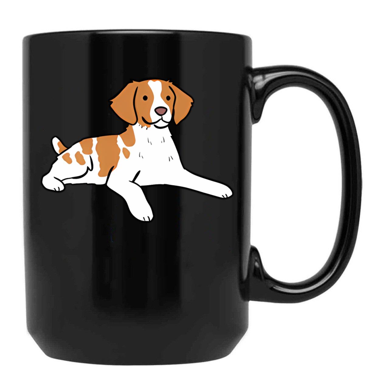 Brittany Dog Cute Illustration Black Coffee Mug, Gift Coffee Mug
