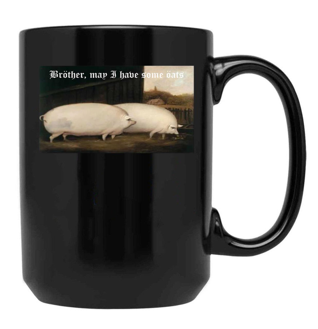 Brother May I Have Some Oats Pig Meme Black Coffee Mug, Gift Coffee Mug